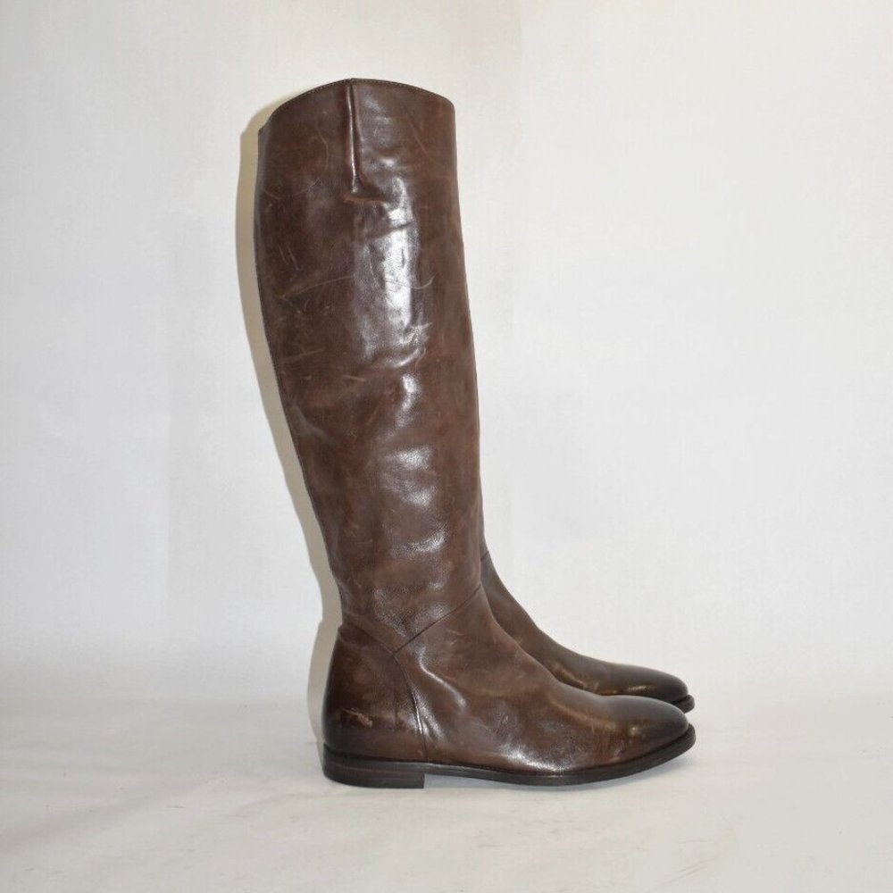 $995 TO BOOT ADAM DERRICK BROWN LEATHER TALL BOOT HANDMADE IN ITALY 7 (TC17)